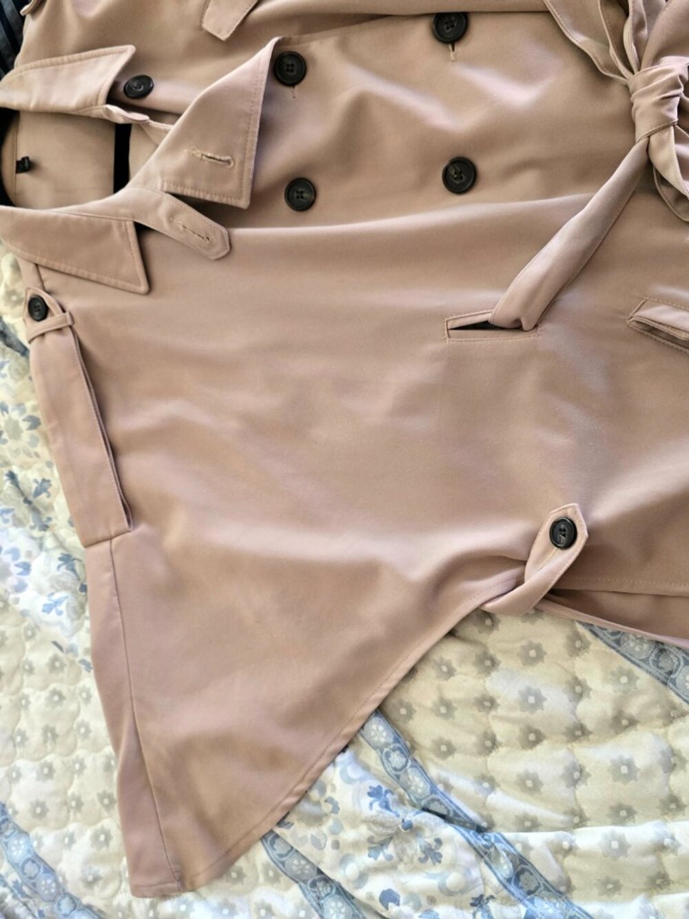 Vintage Camel Beige Trench Coat Cape Poncho Jacket Double Breasted Belted S M - Picture 5 of 6